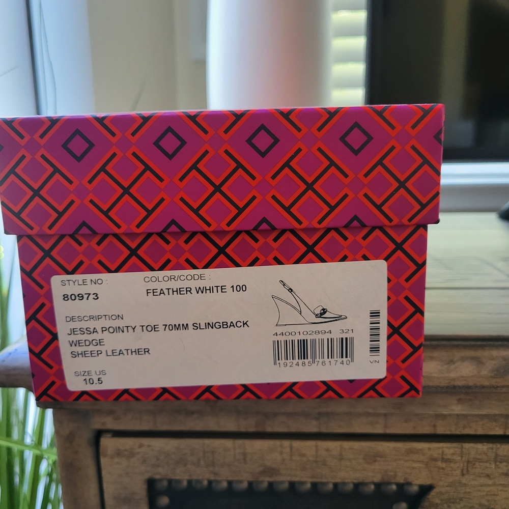 Tory Burch Feather White Slingback Wedges